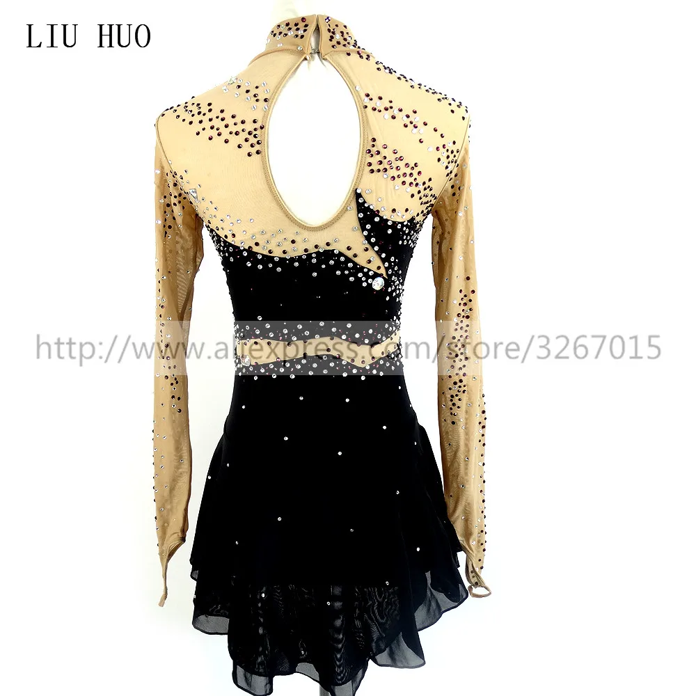 LIUHUO Ice Figure Skating Dress Women\'s Girls Black Aldult Competition Performance Costume Leotard Rhythmic Gymnastics Roller