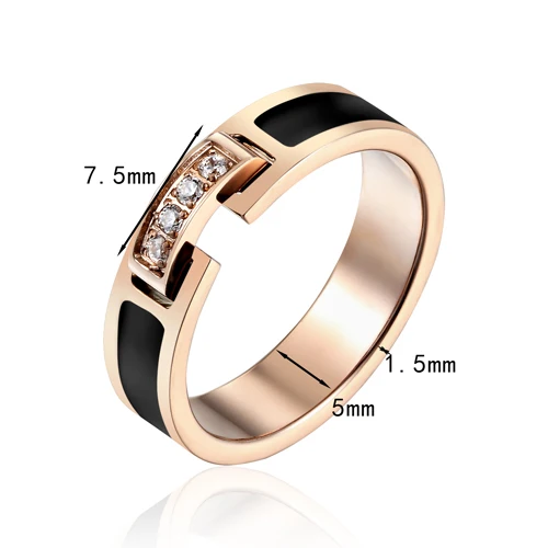 Hot Sale Classic Luxury Zircon Jewelry Black Elegant Love Ring Titanium Steel Rose Gold Color Brand Ring For Women