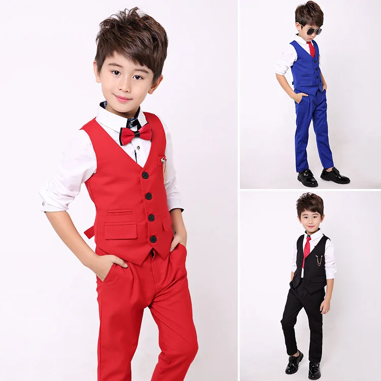 Suit For Boys Formal Tuxedo Dress Suits kids Weeding Sets Vest Pants 2pcs Children Flower Boys Birthday Costumes Clothing Set