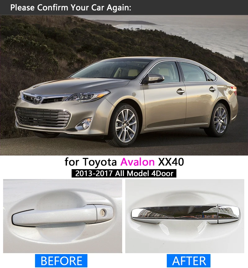 for Toyota Avalon 2013 - 2017 Luxurious Chrome Handle Cover Trim Set for XX40 2014 2015 2016 Accessories Stickers Car Styling