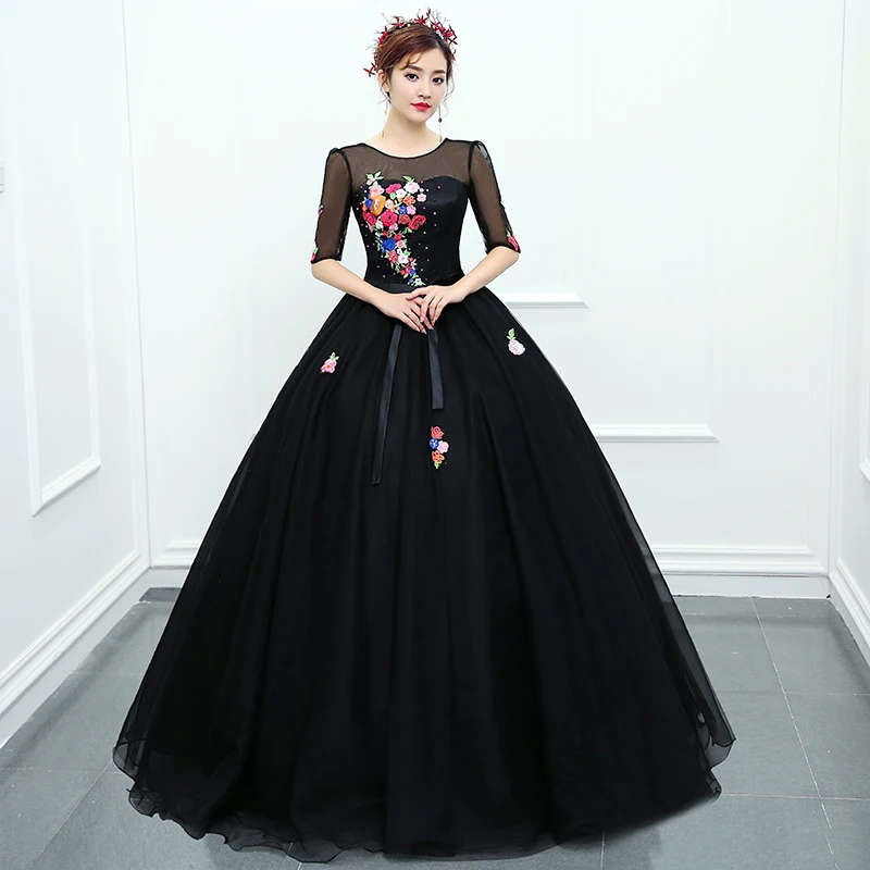 100%real black veil flower ball gown medieval dress Renaissance Gown queen Dress Victorian/Marie Antoinette/ball gown Belle Ball