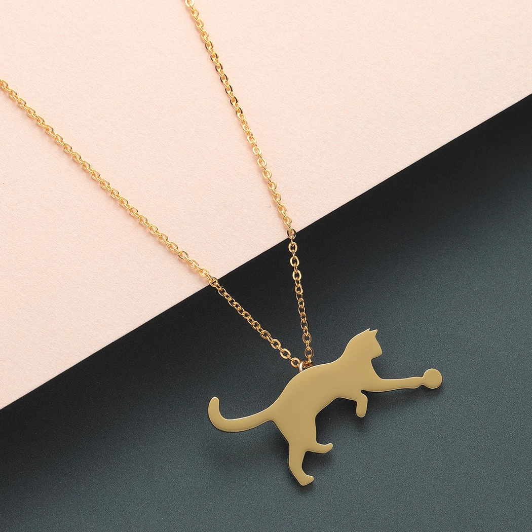 Kinitial Cute Cat/Kitty Playing Ball Pendant & Necklace Gift For Women Girl Gift Fahion Animals Kitten Choker Chain Jewelry