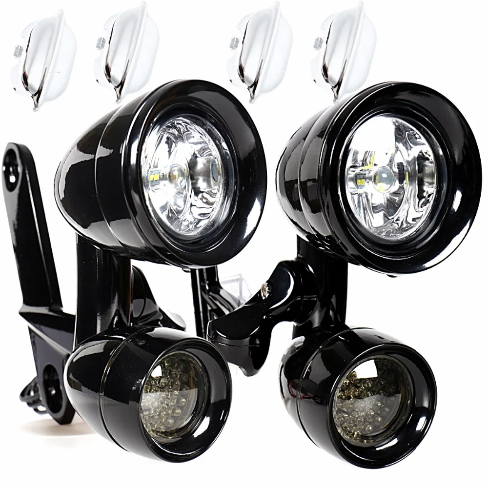 

Gloss Black LED Fairing Mounted Driving Lights&LED Smoked Turn Signals For Harley Electra Street Glide FLH/T FLHX FLHR 1996-2013