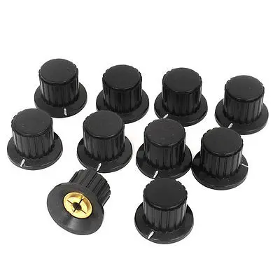 19mm Top 4mm Shaft Insert Dia Brass Tone Core Potentiometer Control Knob 10 Pcs