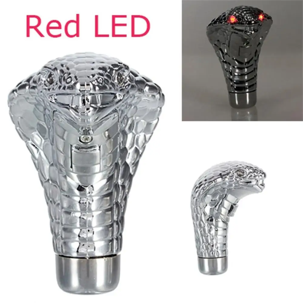 Universal New Chrome Red Blue LED Eyes Car Cobra Manual Gear Shift Knob Snake Shifter