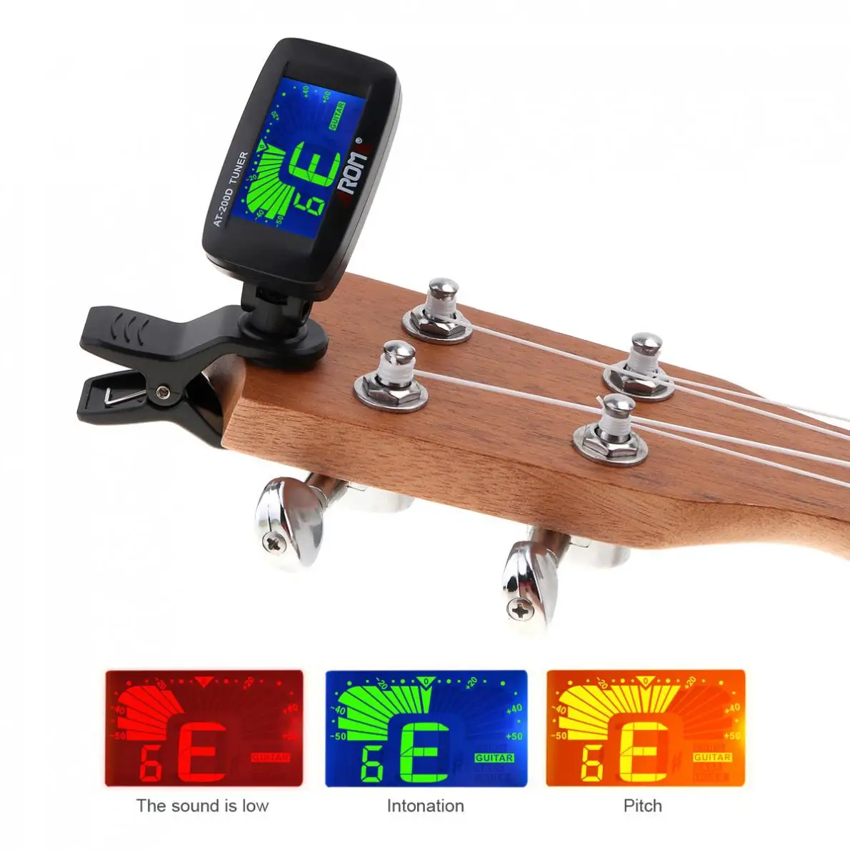 Universal Portable Digital Clip-On Tuner Gitar Tiga Warna Lampu Latar LCD dengan Baterai Koin untuk Chromatic Bass Ukulele Biola