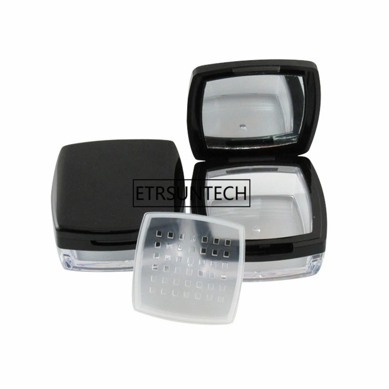 10g Empty Black Loose Powder Case With Mirror,Sifter Square Loose Powder Box With Sifter, Plastic Cosmetic Powder box F20171267