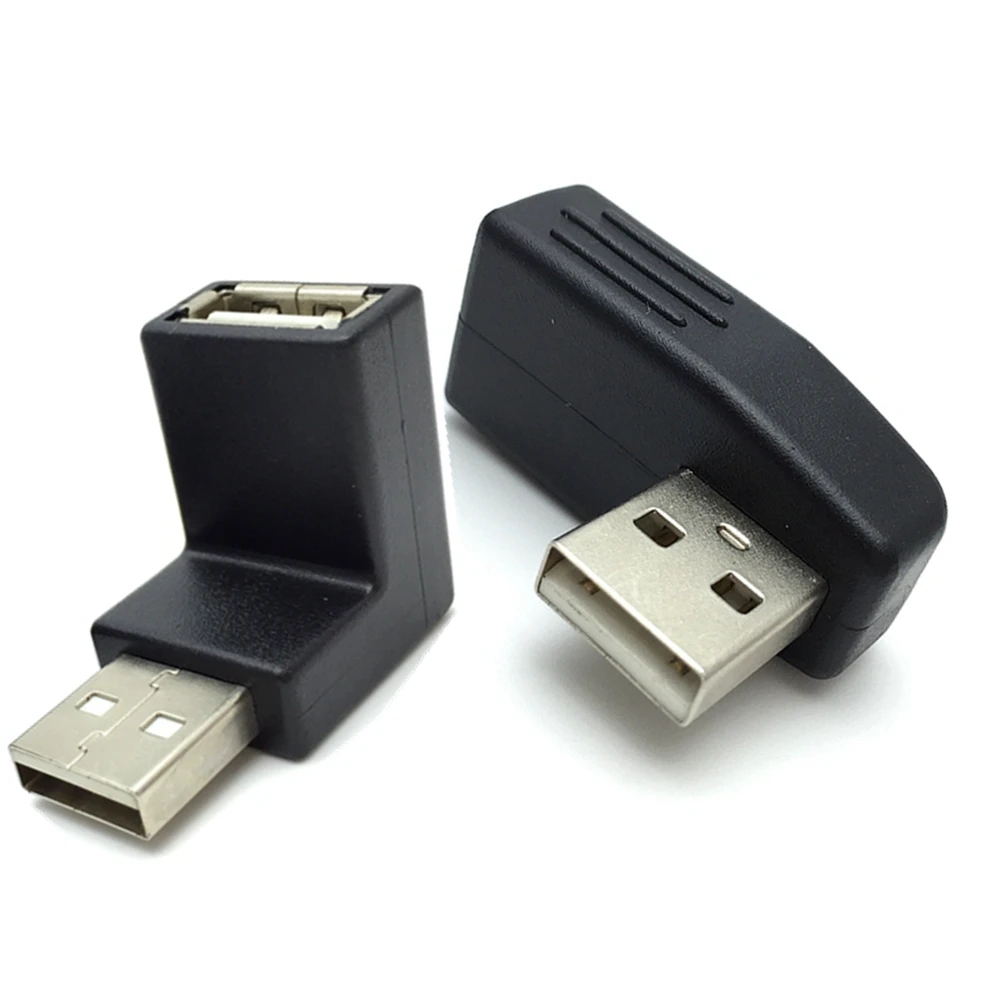 Usb2.0 um macho para fêmea 90 graus adaptador preto volta