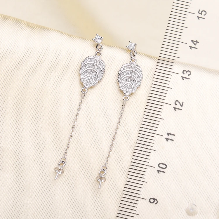 Luxury Leaf Pearl Drop Earrings Settings S925 Sterling Silver Pearl Earrings Jewelry Accessory Silver Color 3Pairs/Lot