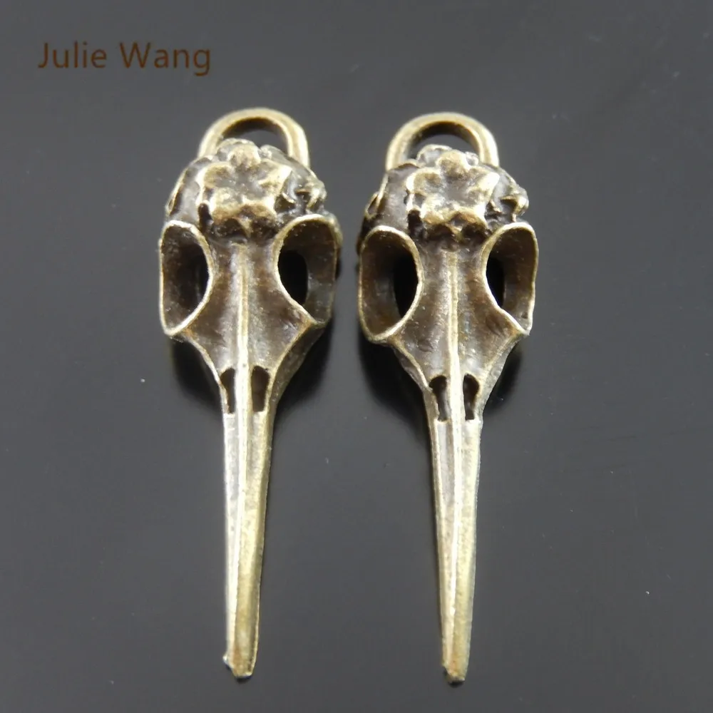 Julie Wang 5PCS Bird Beak Charms Skull Bird Head Antique Bronze Pendant Bracelet Earring Fashion Punk Jewelry Making Accessory