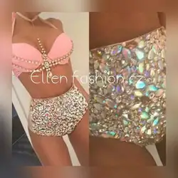 2016 Venus Vacation hot selling open hot girl push up bikini bling rhinestone swimwear with chains