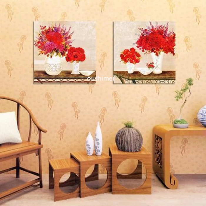 

Handmade Modern Living Room Decor Wall Art Red Flower Pictures Handpainted Abstract Flowers Calligraphy Oil Painting on Canvas