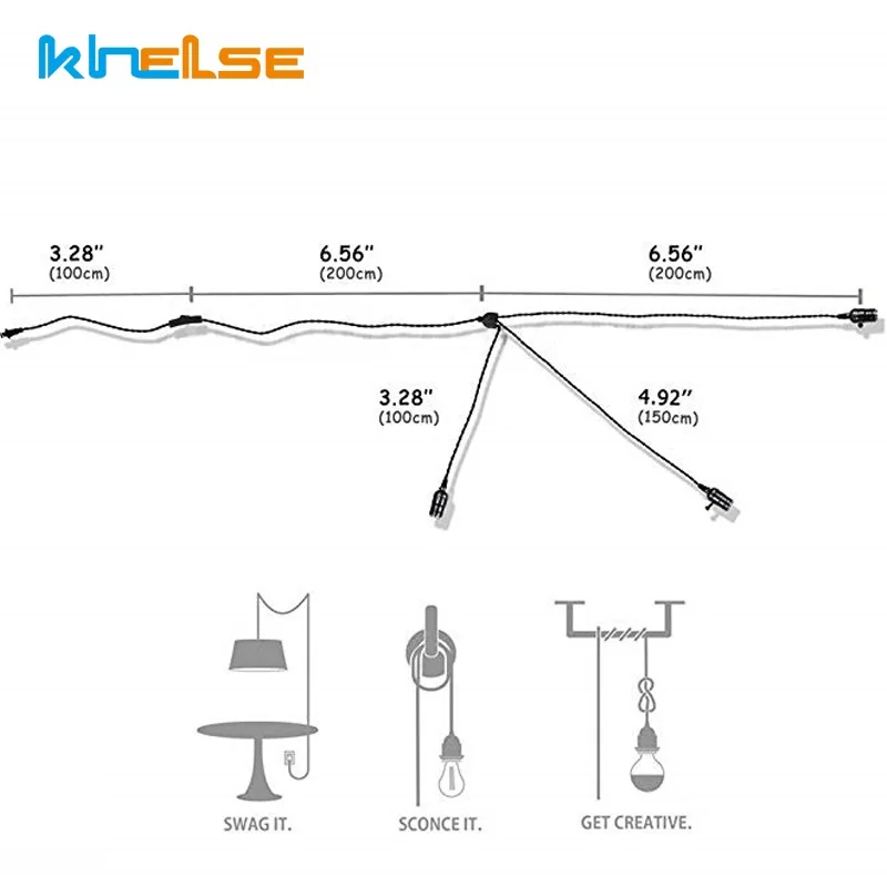 Industrial Vintage 1 Head 3 Head Pendant Lights Lampholder Dimmer Switch Hanging Lighting E27 Socket Cable for Tungsten Bulbs