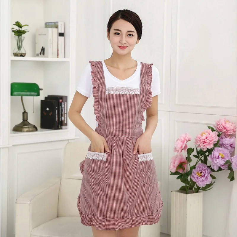 

Fashion Cooking Apron Long Sleeves Women with Lace Chef Apron Waterproof Kitchen Anti-oil Pinafore Cooking Gifts for Kitchen