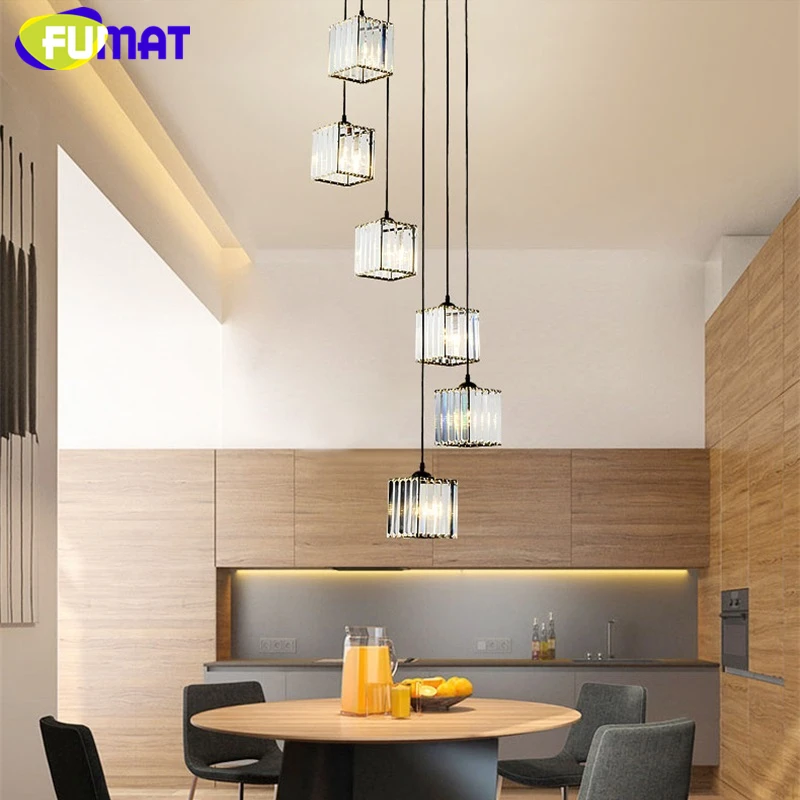 FUMAT Crystal K9 Stairs Rotation Ceiling Lamps Chandelier Lighting Hanging Lights LED Fixture American Modern Style Villa Stairs