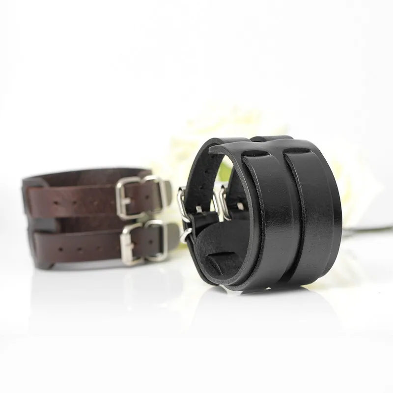 XQNI New Arrival Fashion Genuine Leather Men\'s Bracelets High Quality Knight Courage Bandage Wrap Charm Black Leather Bracelets.