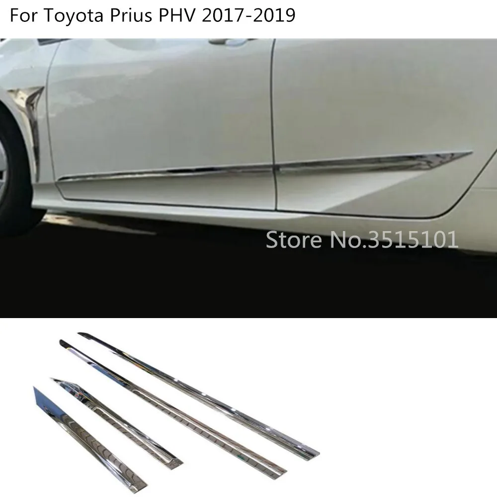 Car ABS/Steel Door Body Trim Strip Molding Stream Panel Bumper Frame Stick 4pcs For Toyota Prius PHV Prime 2017 2018 2019 2020