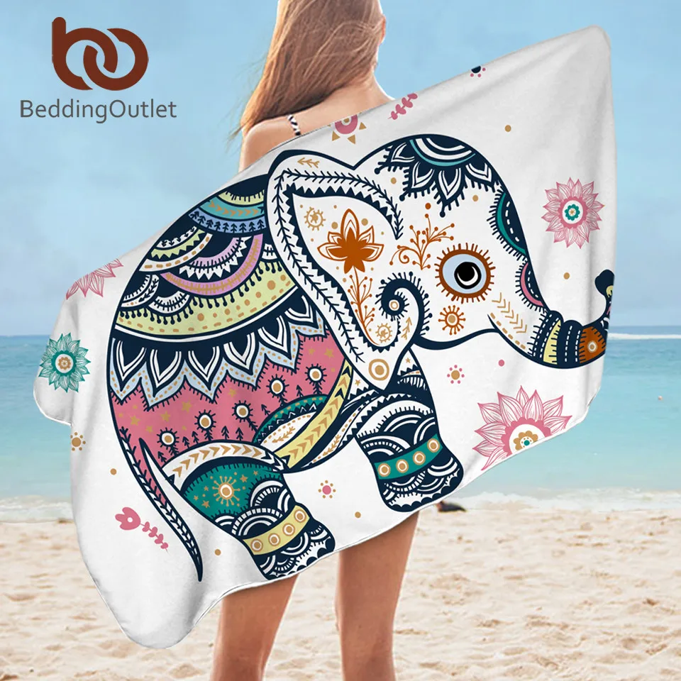 

BeddingOutlet Elephant Bath Towel Bathroom Microfiber Mandala Beach Towel for Adult Bohemian Hippie Shower toalla 75x150