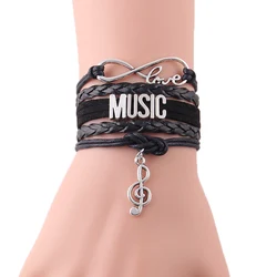 Infinity Love  Letters ID Music Women Bracelet Stacks Note Charm Leather Wrap Bracelets & Bangles For Women Men Jewelry