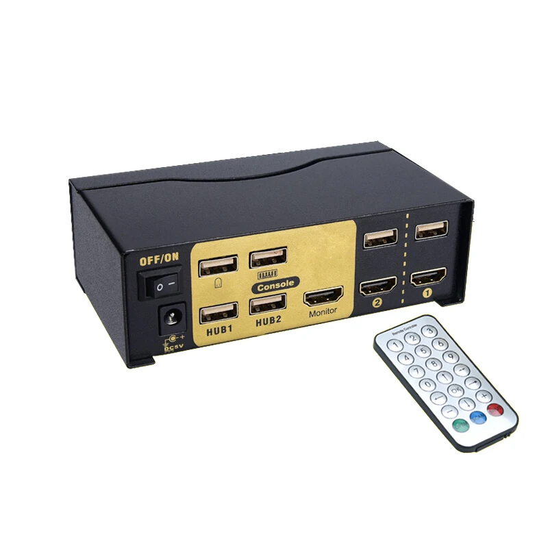 Commutateur KVM à 2 ports, séparateur compatible HDMI, commutateur de télécommande 2 en 1, séparateur USB, ordinateur, clavier, souris, partage d'affichage