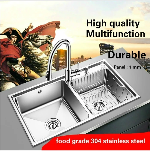 Free shipping Household kitchen double groove sink durable 304 stainless steel hot sell 800x450 MM