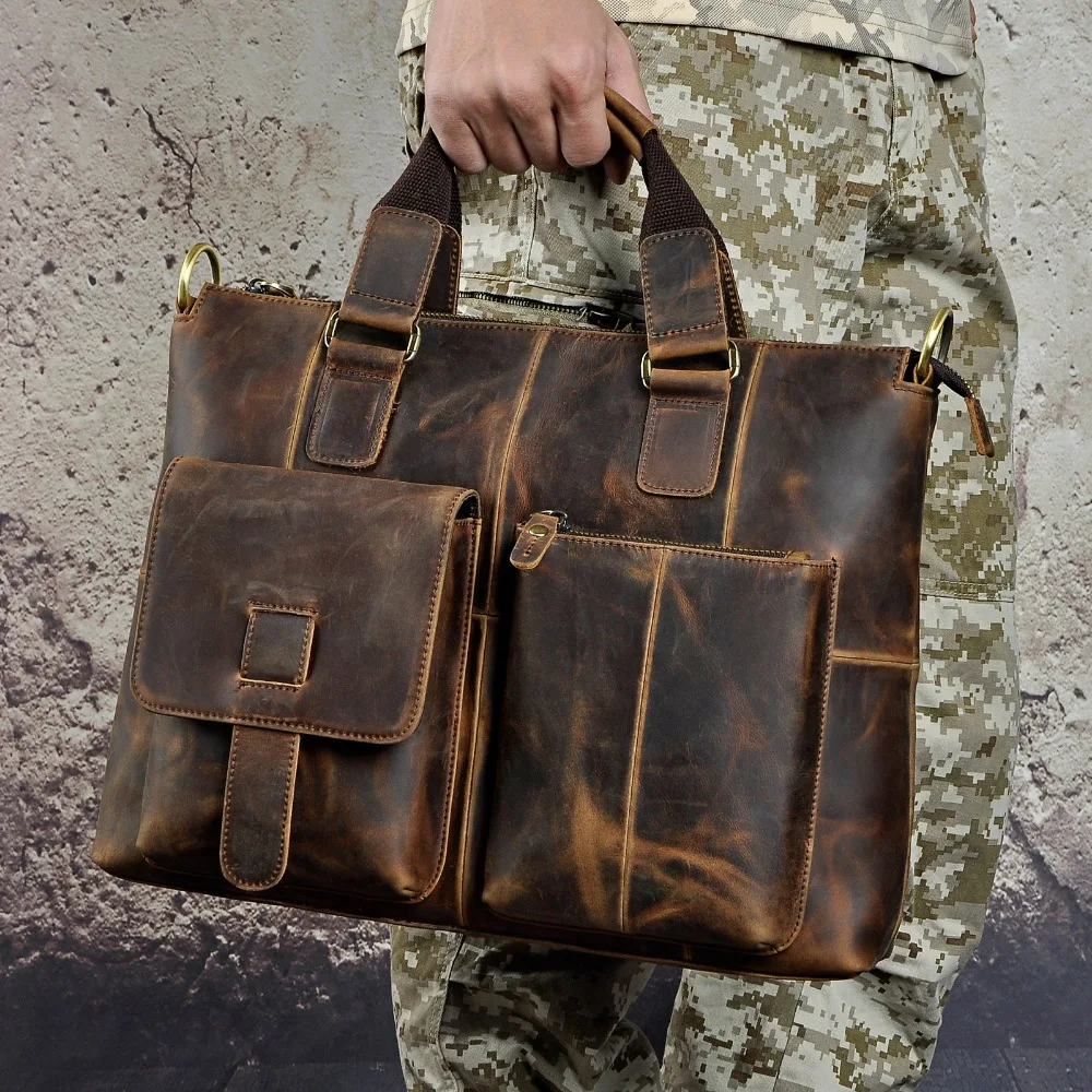Men Original Leather Design Antique Retro Travel Business Briefcase 15