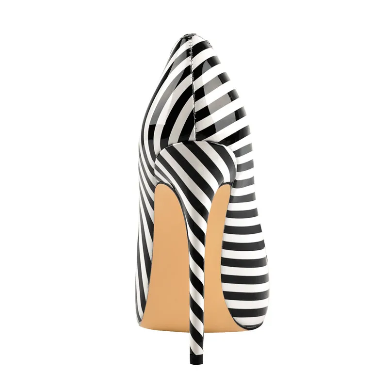 Onlymaker Women Zebra Black White Stripe Elegant 12CM High Heel Wedding Shoes US5~US15 Big Size Slip On Pumps