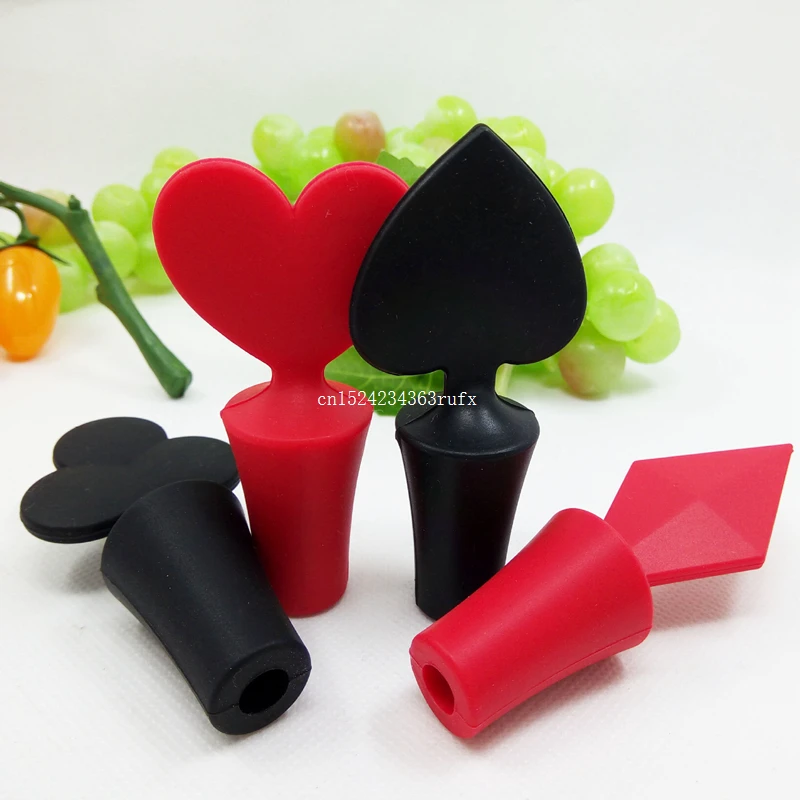 100pcs Poker Shaped Wine Stoppers Silicone Vacuum Sealed Wine Bottle Stopper Wine Champagne Stopper Kitchen Bar Tool