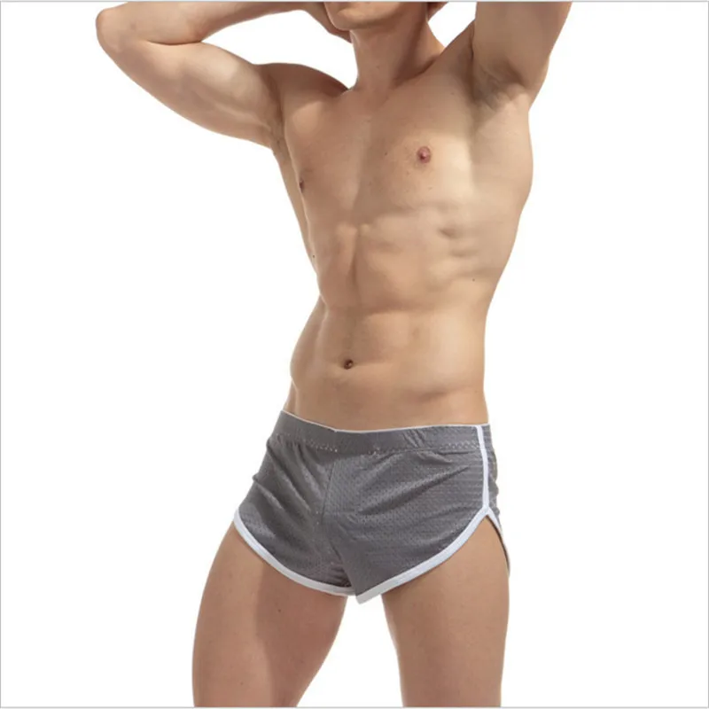 Best price Men underpant mesh hole trousers male loose boxer shorts large  breathable sports shorts comfortable sleep underpants