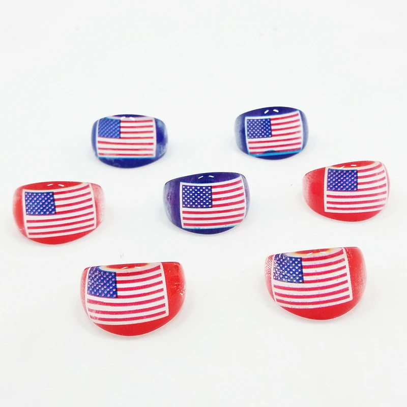 10pcs US Flag ring American flag commemorative Jewelry oval shape Ring For Kids Finger Ring Souvenir National day party Supplies