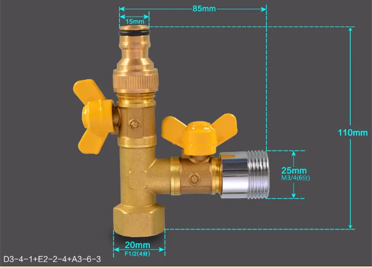 

Gardening Irrigation Too1/2 Inch 2 Way Splitter Brass Water Hose Tap Quick Connector with Valve