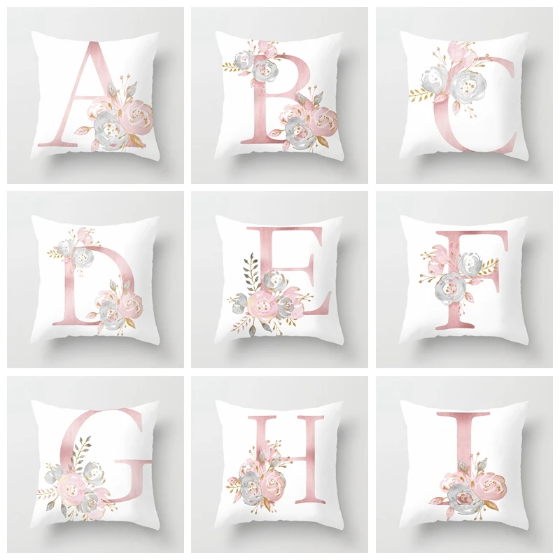 Kids Room Decoration Letter Pillow Case English Alphabet Polyester Cushion Cover for Sofa Home Decor Flower Pillowcase