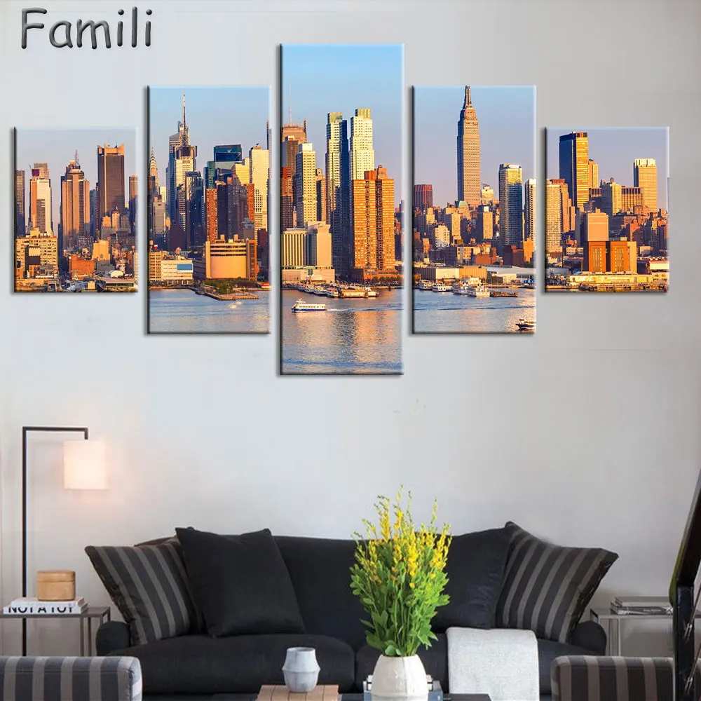 

Fashion HD Printed New York City Canvas Painting Children's Room Home Decor Paintings 5 Panel Frameless Wall Art Paintings