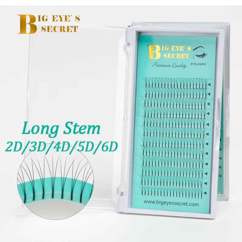 Big Eye's Secret Korean Silk Long Stem Individual Eyelashes Fake Eyelashes Pre made Volume Fans Eyelashes Extension