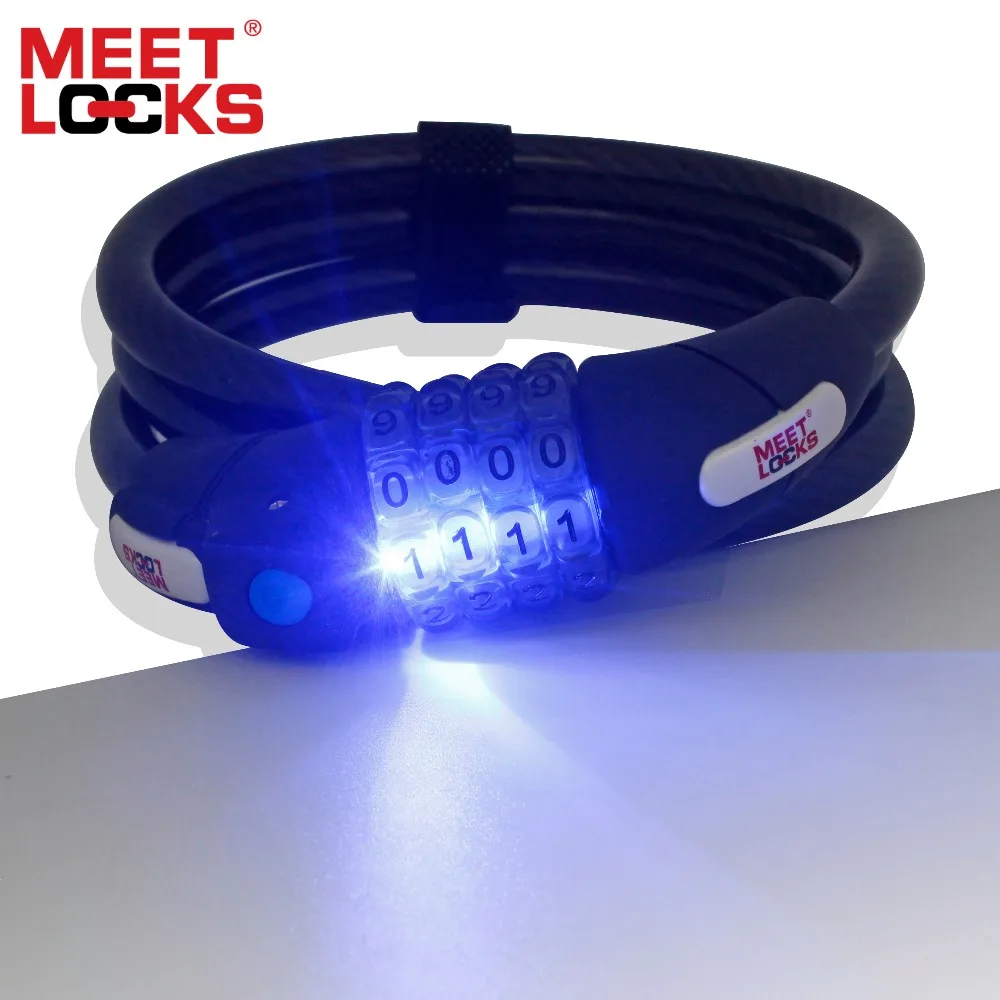 

MEETLOCKS Resettable Combination Bicycle Lock Coiled Cable With LED Easy To Use In Darkness Dia 12x1200mm(1/2 Inch x 4 Feet)