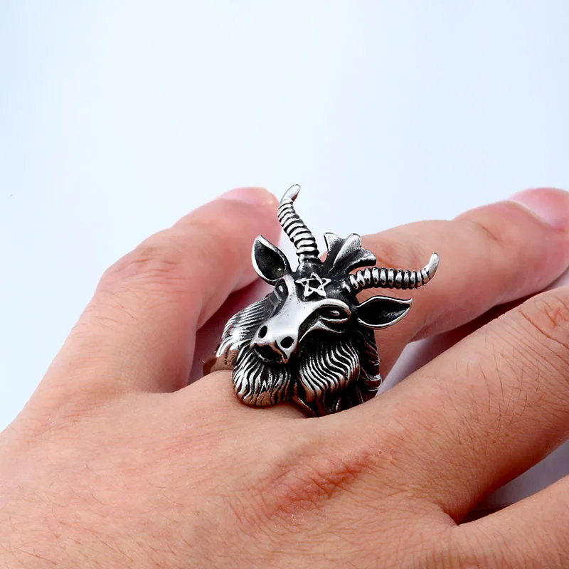 Beier 316L Stainless Steel Vintage  Big Goat Head Ring Nose viking  Animal Jewelry for Men