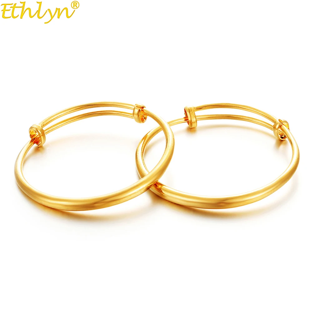 Ethlyn 2pcs/lot  Classical Smooth Lucky Baby Newbaby Gold Color Kids Adjustable Bangle Bracelet Best Children Gifts  B147