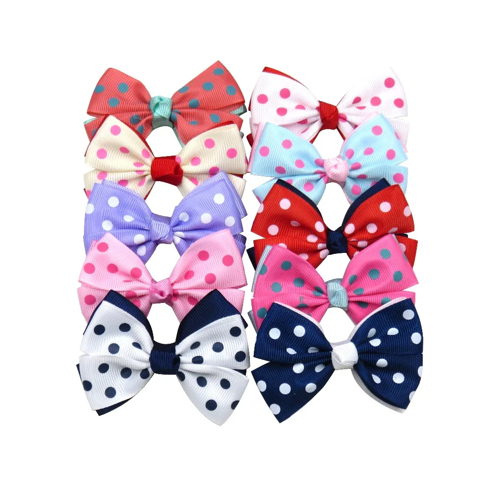 1PCS Novelty Lovely Double Dot Elastic Hair Bands Girls Ribbon Clip Bows Girl Hair Tie Hairpin Handmade Fashion Hair Accessories