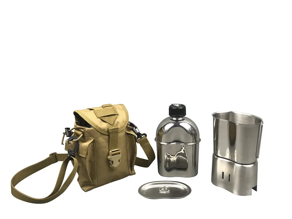 Jolmo Lander Military Canteen Kit, Stainless Steel Canteen Set Canteen Cookware Set with Cover