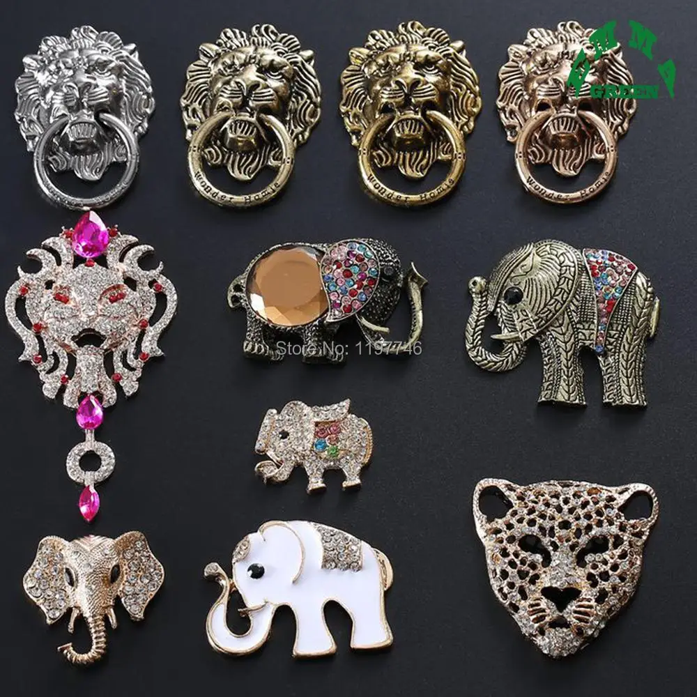 Big Elephant Lion Leopard Rhinestone Embellishments Button 10pcs Antique Flat Back Cabochons for Classical Decoration Christmas