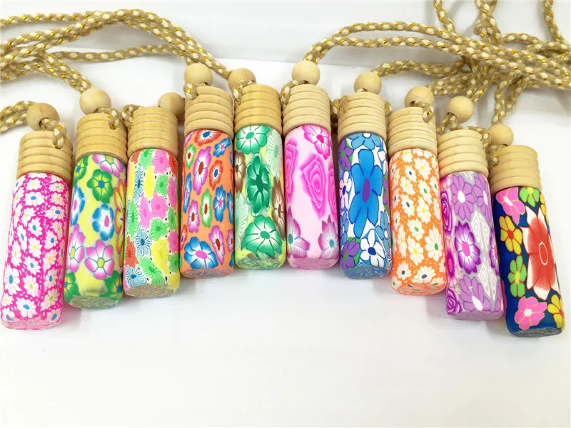 10pcs/lot 10ml essential oil bottle pendant glass+polymer clay reuse Empty perfume bottle