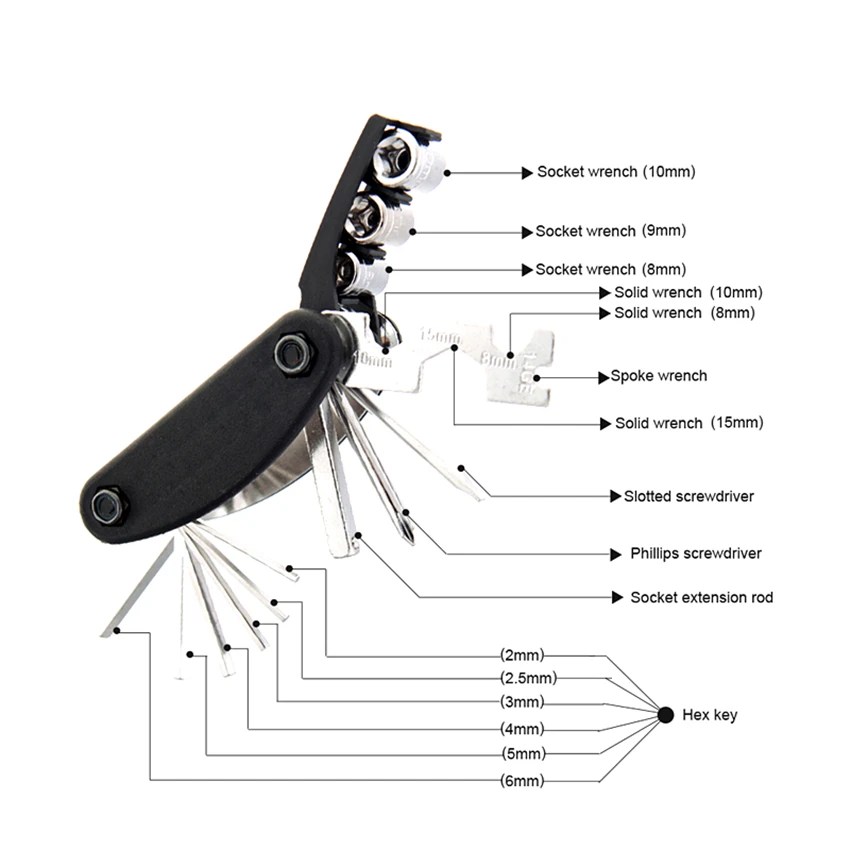 HOT Carbon Steel MTB Bike Tools Set MultiBicycle Repair Tool Kit Hex Spoke Wrench Cycling Screwdriver 16 In 1 Multi Repair Tools