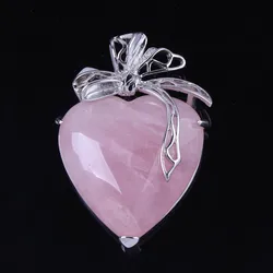 Crystal Heart Pendants Natural Healing Amethyst Rose Quartz Crystal Heart Butterfly Knot Stone Pendant Boho Jewelry For Lover