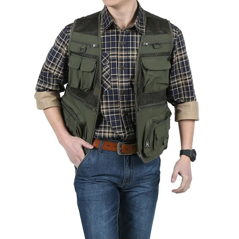 Outdoor Summer Tactical Fishing Vest jackets men Safari Jacket Multi Pockets travel Sleeveless jackets S- 7XL plus size, ZA561