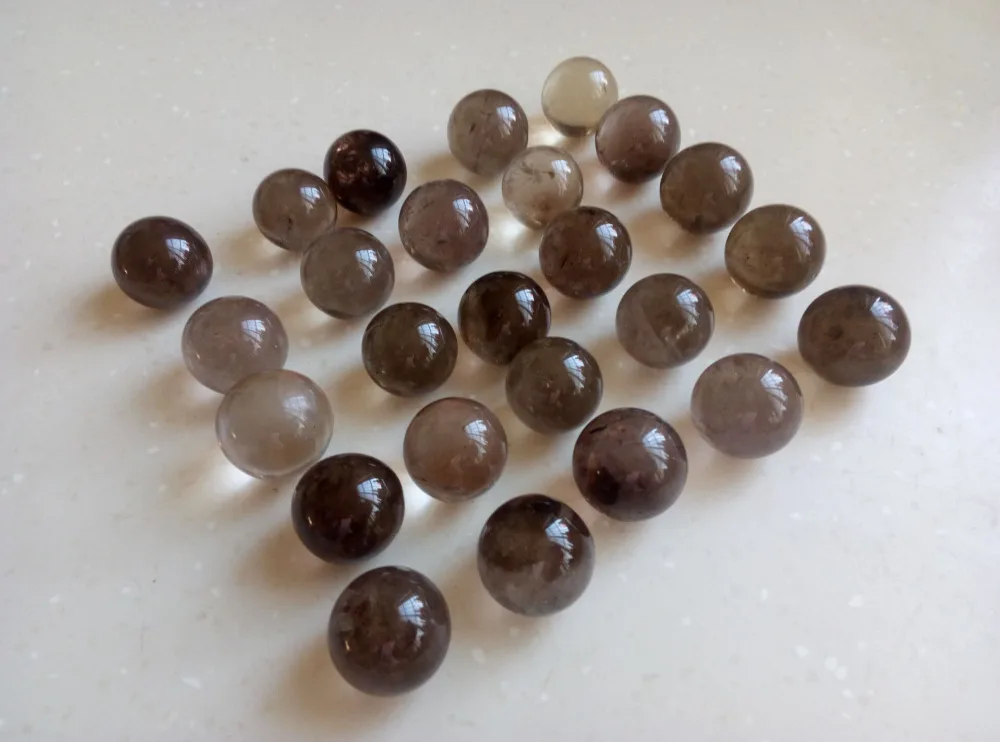 TOP!!! 25pcs NATURAL smoky QUARTZ CRYSTAL sphere ball HEALING 374.5g