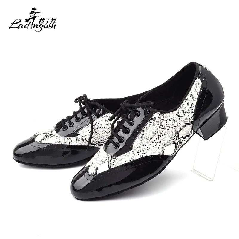 Ladingwu-zapatos de PU con textura de serpiente y negro para hombre, calzado Social para baile de salón, fondo suave, zapatos latinos para baile