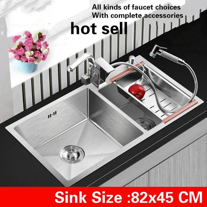 

Free shipping Fashion standard kitchen sink big durable 304 stainless steel 3 mm hand made double groove hot sell 820x450 MM