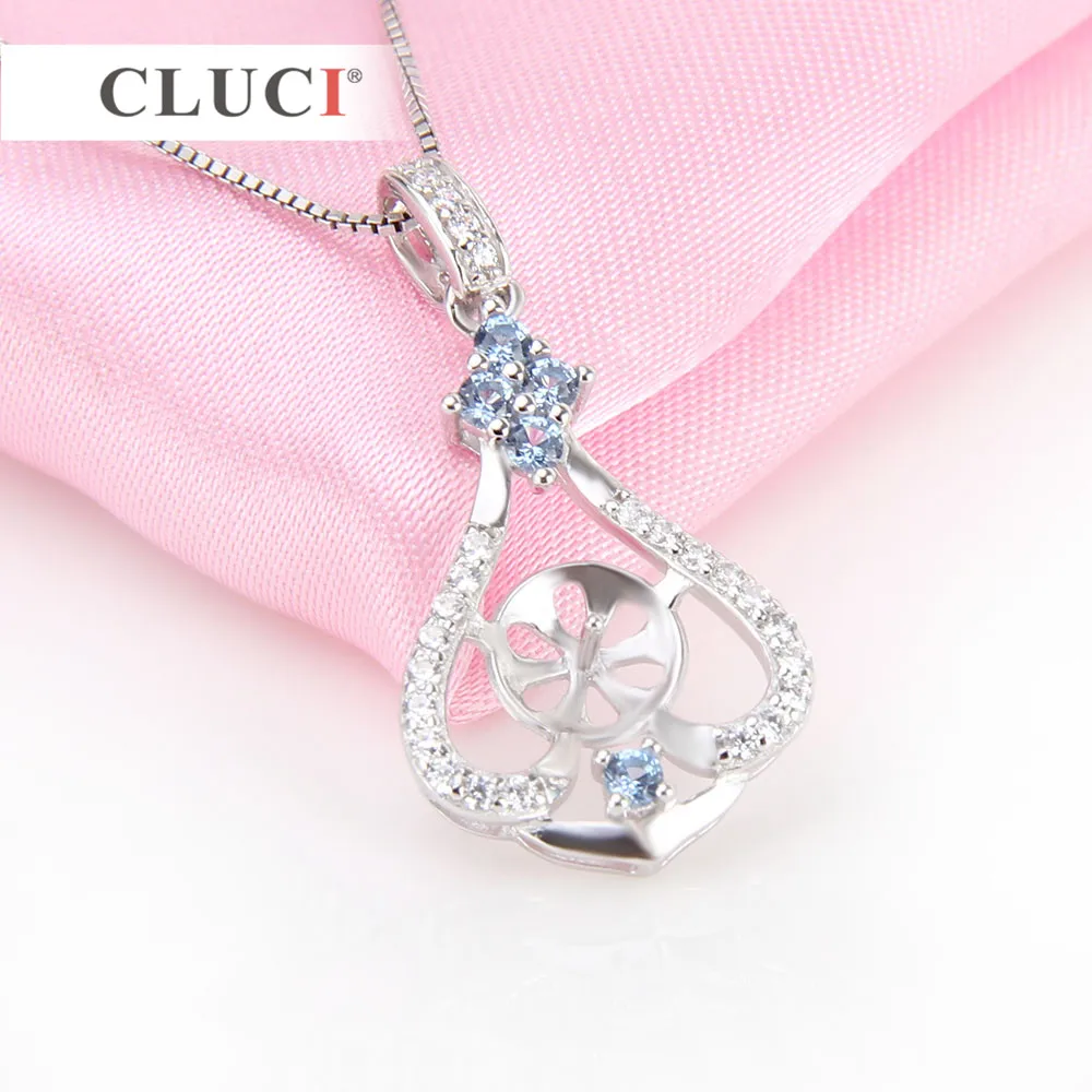 CLUCI 925 Sterling Silver Crystal Necklaces & Pendants Elegant Statement Necklace Pendant Mounting to stick pearl DIY SP195SB