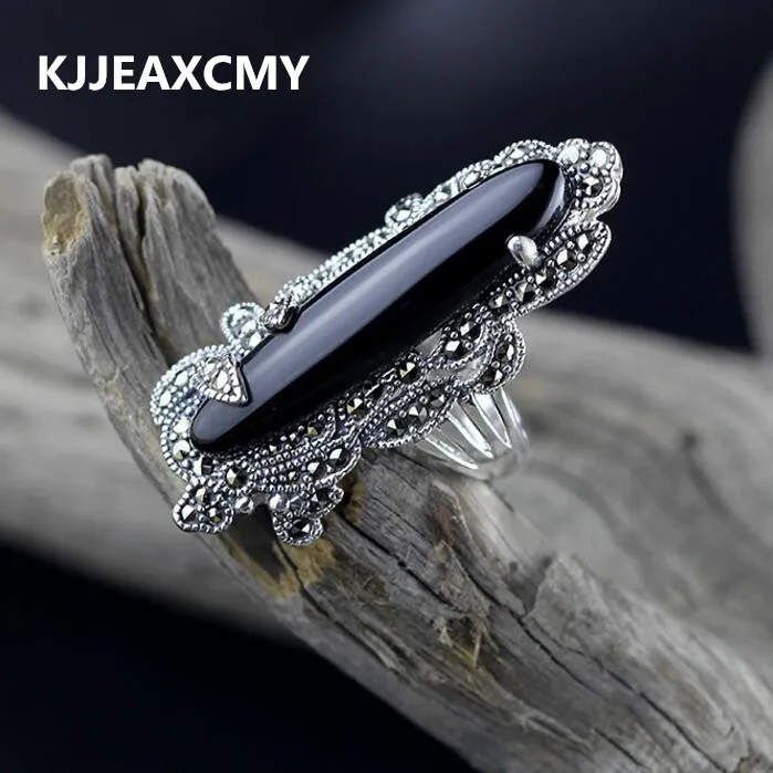 KJJEAXCMY S925 Silver Inlaid Black Onyx  Ring Female Models Glossy  Wild