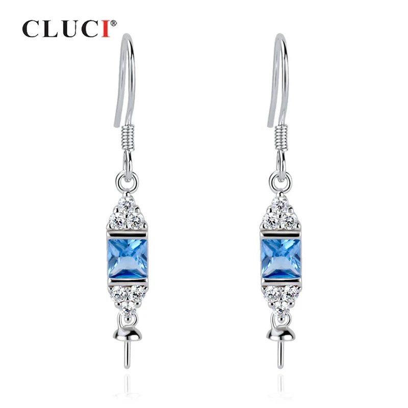 CLUCI Fashion Silver 925 Drop Women Earrings Jewelry Rectangle Blue Zircon Design Pearl Earring Mounting SE139SB